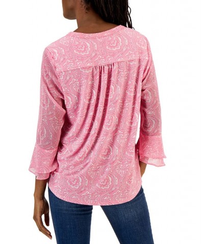 Women's Printed Split-Neck Top Pink $26.85 Tops