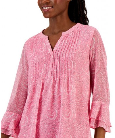 Women's Printed Split-Neck Top Pink $26.85 Tops