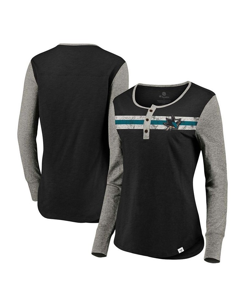 Branded Women's San Jose Sharks True Classics Retro Henley Long Sleeve T-Shirt Black $23.52 Tops