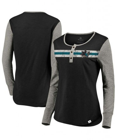 Branded Women's San Jose Sharks True Classics Retro Henley Long Sleeve T-Shirt Black $23.52 Tops