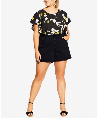 Trendy Plus Size Ruffle Waist Mid Rise Shorts Black $33.18 Shorts