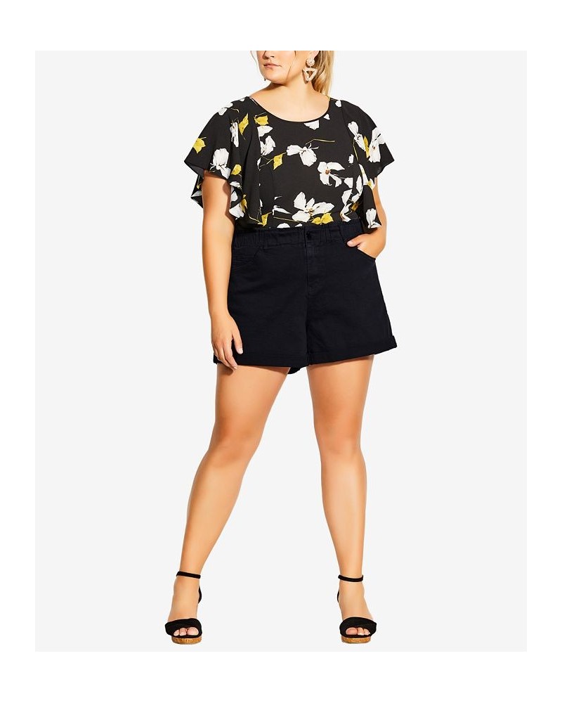 Trendy Plus Size Ruffle Waist Mid Rise Shorts Black $33.18 Shorts