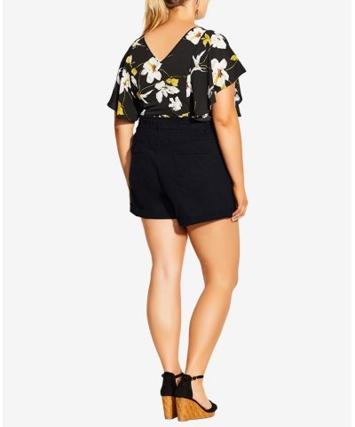 Trendy Plus Size Ruffle Waist Mid Rise Shorts Black $33.18 Shorts