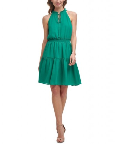 Smocked Chiffon Fit & Flare Dress Green $63.64 Dresses