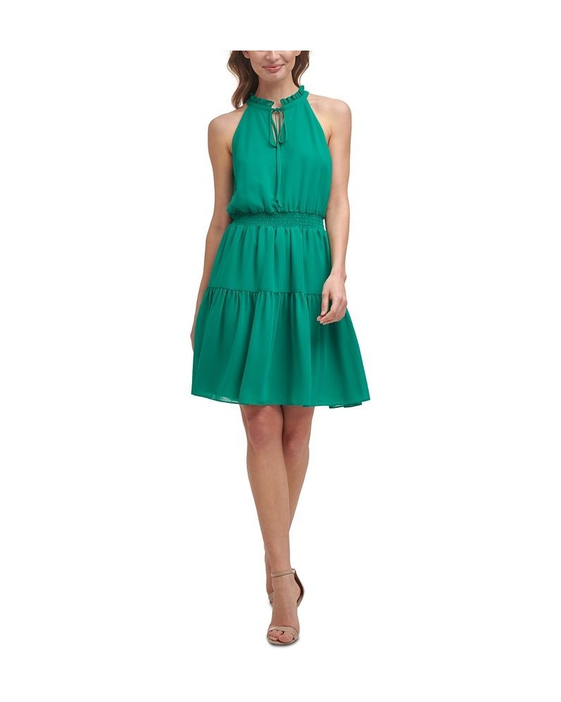 Smocked Chiffon Fit & Flare Dress Green $63.64 Dresses