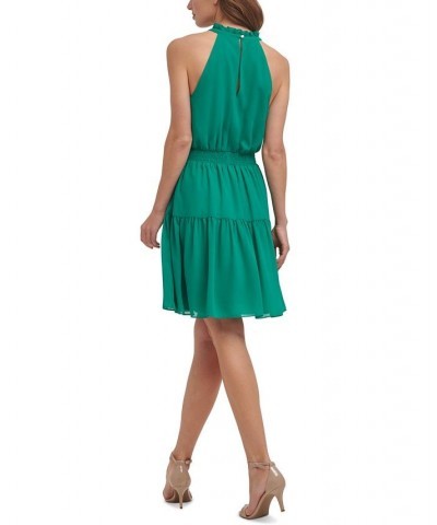 Smocked Chiffon Fit & Flare Dress Green $63.64 Dresses