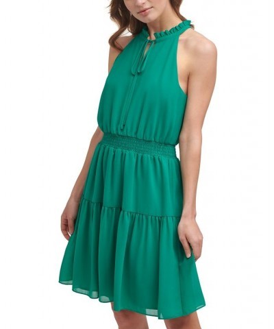 Smocked Chiffon Fit & Flare Dress Green $63.64 Dresses