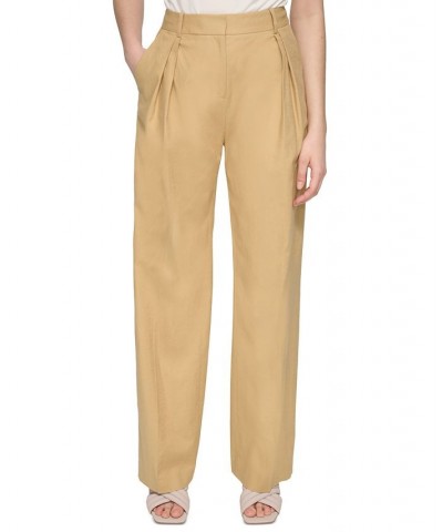 Women's Linen-Blend Pleated Wide-Leg Pants Biscotti $44.69 Pants