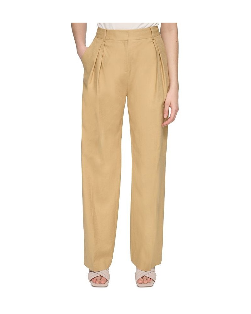 Women's Linen-Blend Pleated Wide-Leg Pants Biscotti $44.69 Pants