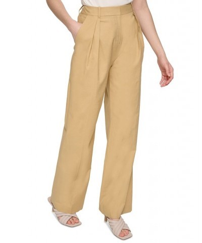 Women's Linen-Blend Pleated Wide-Leg Pants Biscotti $44.69 Pants