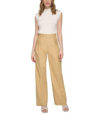 Women's Linen-Blend Pleated Wide-Leg Pants Biscotti $44.69 Pants