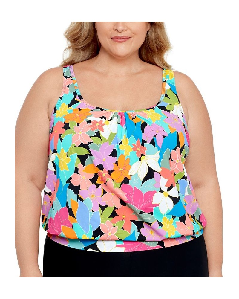 Plus Size Shirred Neck Blouson Underwire Tankini Floral Frenzy $44.18 Swimsuits