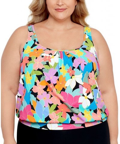 Plus Size Shirred Neck Blouson Underwire Tankini Floral Frenzy $44.18 Swimsuits