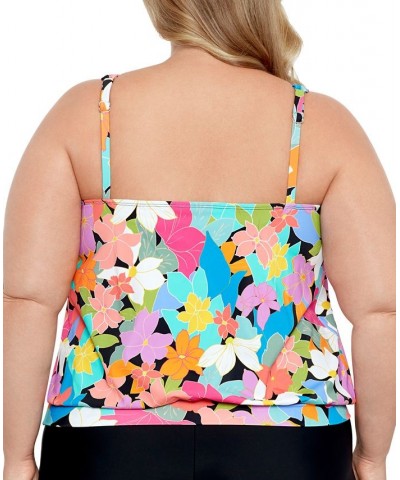 Plus Size Shirred Neck Blouson Underwire Tankini Floral Frenzy $44.18 Swimsuits