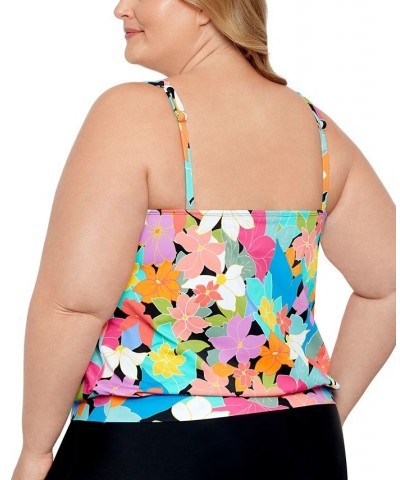 Plus Size Shirred Neck Blouson Underwire Tankini Floral Frenzy $44.18 Swimsuits