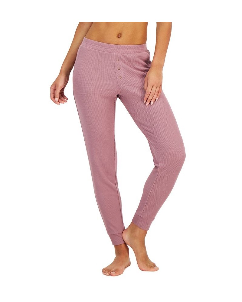 Women's Solid Waffle Sleep Jogger Pants Pink $10.68 Sleepwear