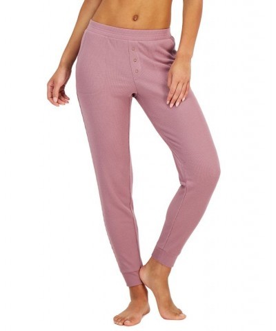 Women's Solid Waffle Sleep Jogger Pants Pink $10.68 Sleepwear