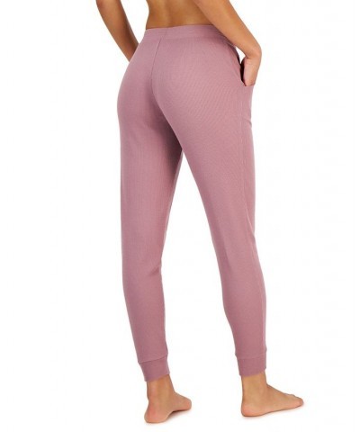 Women's Solid Waffle Sleep Jogger Pants Pink $10.68 Sleepwear