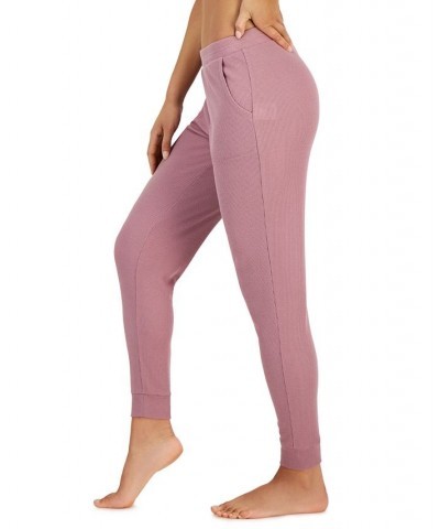 Women's Solid Waffle Sleep Jogger Pants Pink $10.68 Sleepwear