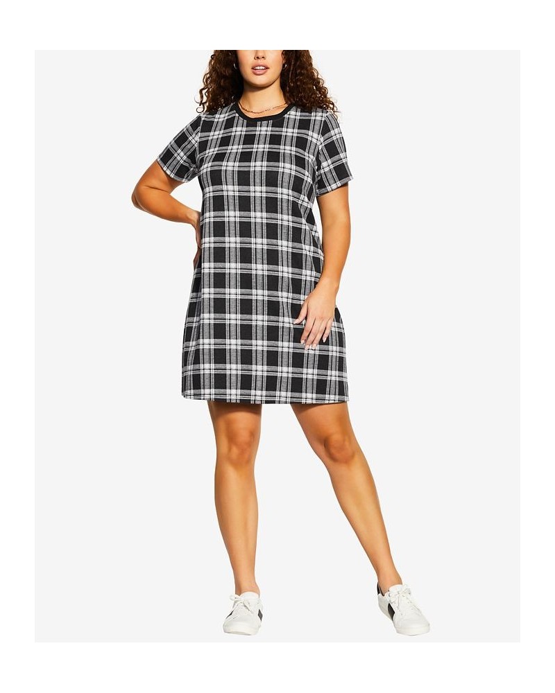 Trendy Plus Size Tartan Love Dress Black Check $54.45 Dresses