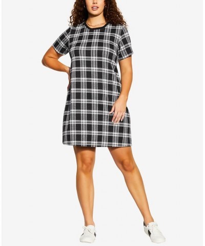 Trendy Plus Size Tartan Love Dress Black Check $54.45 Dresses