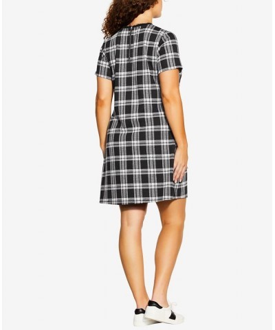 Trendy Plus Size Tartan Love Dress Black Check $54.45 Dresses