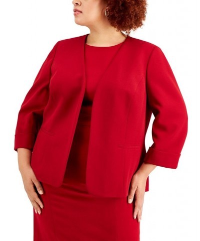 Plus Size Open Front Blazer Fire Red $32.25 Jackets