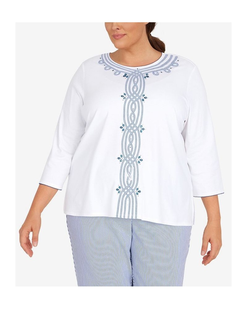 Plus Size Peace of Mind Stripe Center Three-Quarter Length Knit Top Multi $37.49 Tops