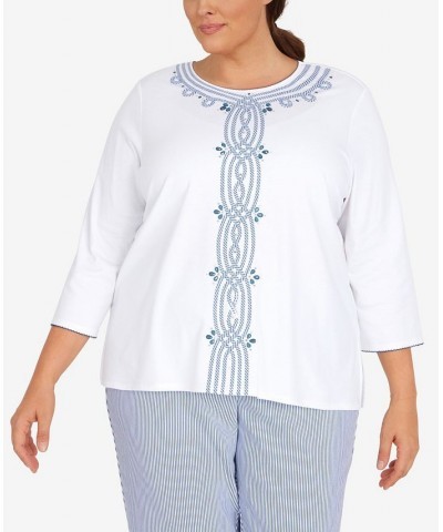 Plus Size Peace of Mind Stripe Center Three-Quarter Length Knit Top Multi $37.49 Tops