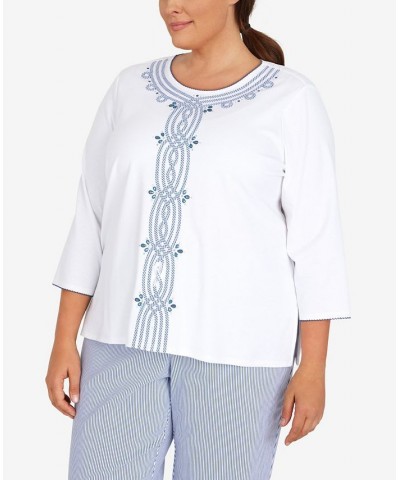 Plus Size Peace of Mind Stripe Center Three-Quarter Length Knit Top Multi $37.49 Tops