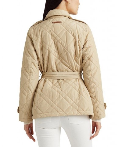 Women's Belted Double-Breasted Quilted Coat Tan/Beige $48.10 Coats