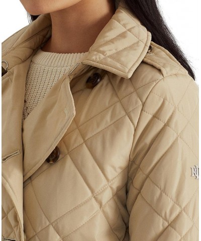 Women's Belted Double-Breasted Quilted Coat Tan/Beige $48.10 Coats