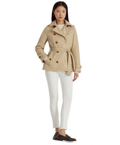 Women's Belted Double-Breasted Quilted Coat Tan/Beige $48.10 Coats