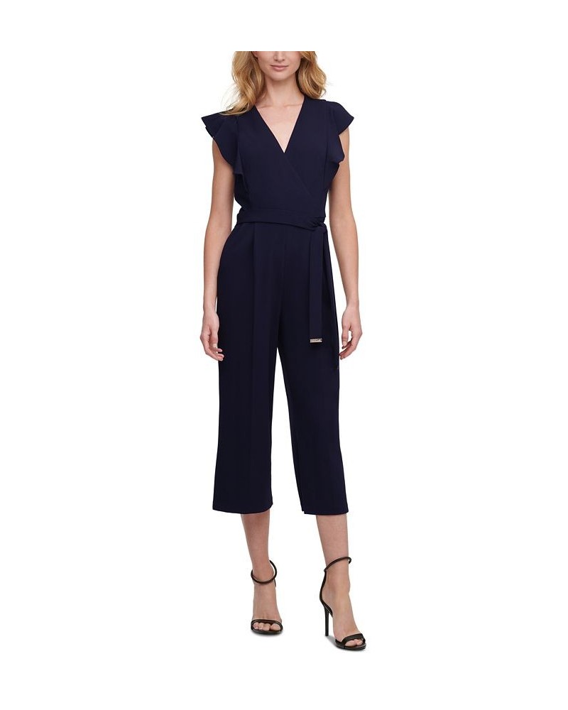 Flutter-Sleeve Cropped Jumpsuit Sky Captain $74.73 Pants