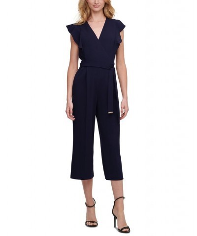 Flutter-Sleeve Cropped Jumpsuit Sky Captain $74.73 Pants