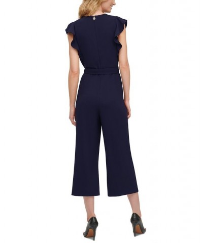 Flutter-Sleeve Cropped Jumpsuit Sky Captain $74.73 Pants