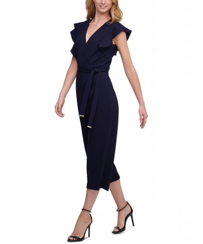 Flutter-Sleeve Cropped Jumpsuit Sky Captain $74.73 Pants