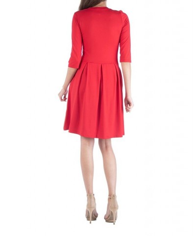 Women's 3/4 Sleeve Fit and Flare Mini Dress Red $17.85 Dresses