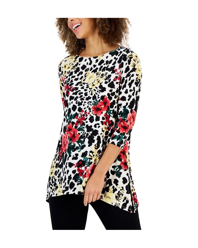 Petite Printed Curved-Hem Jacquard Tunic Top Neo N Combo $14.74 Tops