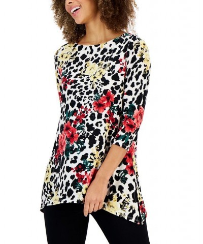 Petite Printed Curved-Hem Jacquard Tunic Top Neo N Combo $14.74 Tops