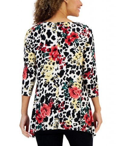 Petite Printed Curved-Hem Jacquard Tunic Top Neo N Combo $14.74 Tops