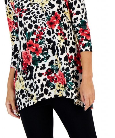 Petite Printed Curved-Hem Jacquard Tunic Top Neo N Combo $14.74 Tops