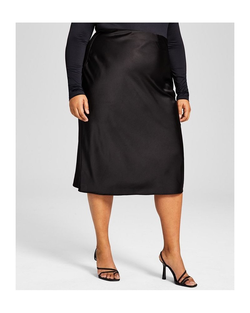 Trendy Plus Size Satin Slip Skirt Black $14.49 Skirts