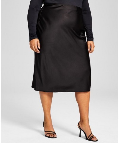 Trendy Plus Size Satin Slip Skirt Black $14.49 Skirts