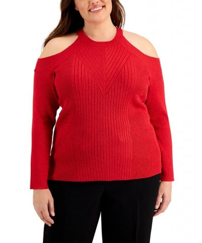 Plus Size Shine Cold-Shoulder Sweater Red $13.03 Sweaters