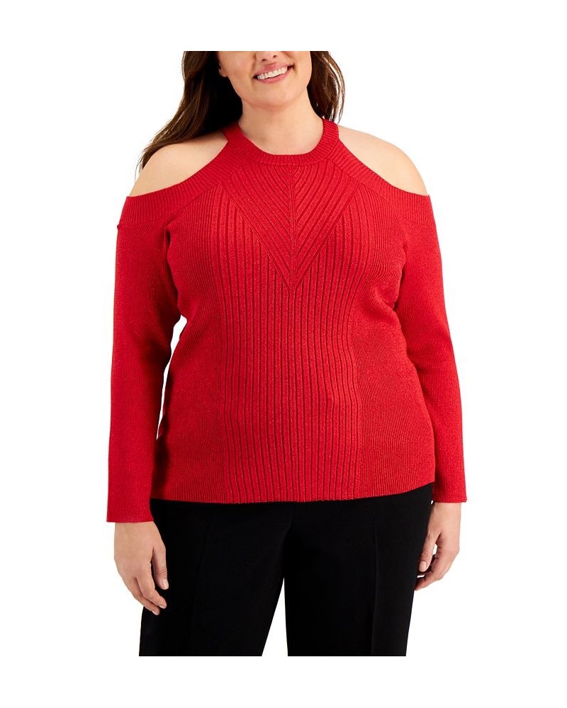 Plus Size Shine Cold-Shoulder Sweater Red $13.03 Sweaters