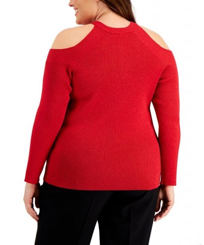 Plus Size Shine Cold-Shoulder Sweater Red $13.03 Sweaters