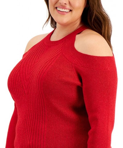 Plus Size Shine Cold-Shoulder Sweater Red $13.03 Sweaters