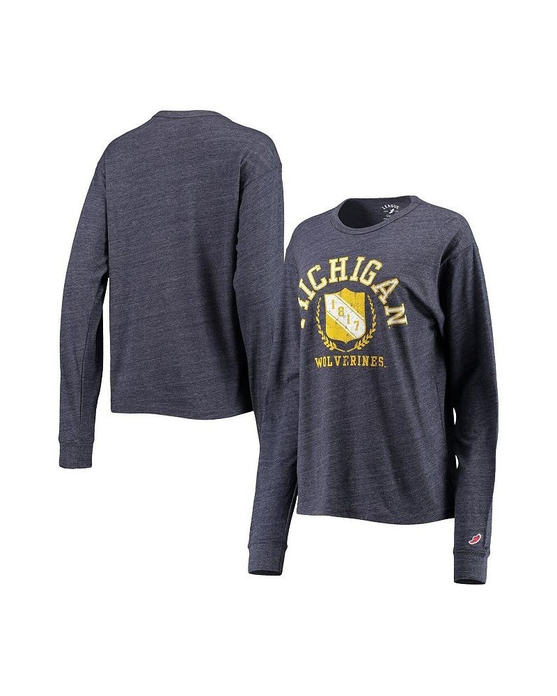 Women's Michigan Wolverines Seal Victory Falls Oversized Tri-Blend Long Sleeve T-shirt Heathered Navy $24.50 Tops