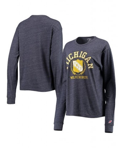 Women's Michigan Wolverines Seal Victory Falls Oversized Tri-Blend Long Sleeve T-shirt Heathered Navy $24.50 Tops